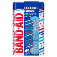 Band-Aid Flexible Fabric Red, White & Blue Adhesive Bandages, 45 count