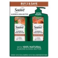 Suave Almond & Shea Butter Shampoo + Conditioner with Pumps, 28 fl oz, 2 count