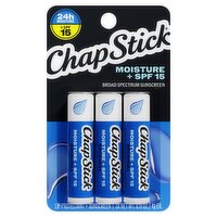 ChapStick Moisture Broad Spectrum Lip Protectant + Sunscreen, + SPF 15, 0.15 oz, 3 Count