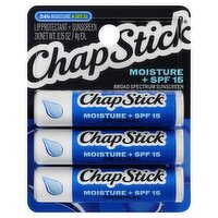 ChapStick Original Moisture Lip Protectant + Broad Spectrum Sunscreen, SPF 15, 0.15 oz, 3 count