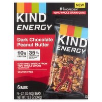 Kind Energy Dark Chocolate Peanut Butter Bars, 2.1 oz, 6 count