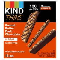 Kind Thins Peanut Butter Dark Chocolate Bars, 0.74 oz, 10 count, 7.4 Ounce