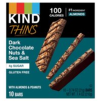 Kind Thins Dark Chocolate Nuts & Sea Salt Bars, 0.74 oz, 10 count, 7.4 Ounce