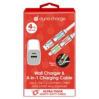 Dyno Charge 4 ft. Ultra Thick Wall Charger & 4-in-1 Charging Cable