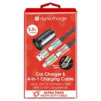 Dyno Charge 3.3 ft. Ultra Thick Car Charger & 4-in-1 Charging Cable