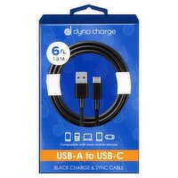 Dyno Charge 6 ft. USB-A to USB-C Black Charge & Sync Cable