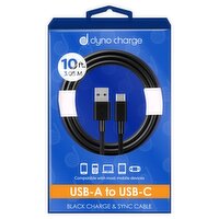 Dyno Charge 10 ft. USB-A to USB-C Black Charge & Sync Cable