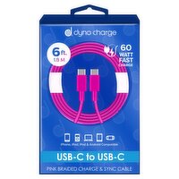 Dyno Charge 6 ft. USB-C to USB-C Pink Braided Charge & Sync Cable