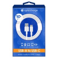 Dyno Charge 10 ft. USB-A to USB-C White Charge & Sync Cable