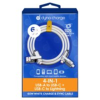 Dyno Charge 6 ft. 4-in-1 USB-A to USB-C + USB-C to Lightning 60W White Charge & Sync Cable
