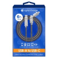 Dyno Charge 6 ft. USB-A to USB-C Gray Woven Charge & Sync Cable