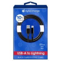 Dyno Charge 10 ft. USB-A to Lightning Black Charge & Sync Cable