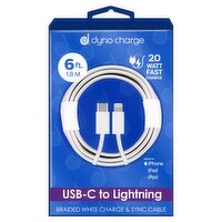 Dyno Charge 6 ft. USB-C to Lightning Braided White Charge & Sync Cable
