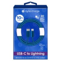 Dyno Charge 10 ft. USB-C to Lightning Braided Blue Charge & Sync Cable