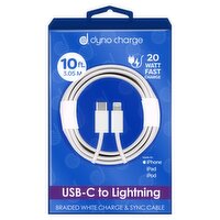 Dyno Charge 10 ft. USB-C To Lightning Braided White Charge & Sync Cable