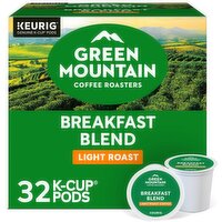 Green Mountain Coffee Roasters Breakfast Blend Light Roast Coffee K-Cup Pods, 32 count, 10.0 oz