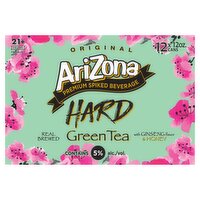 AriZona Original Hard Green Tea Premium Spiked Beverage, 12 count, 12 oz