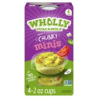 Wholly Guacamole Minis Homestyle Medium Chunky Guacamole, 2 oz, 4 count