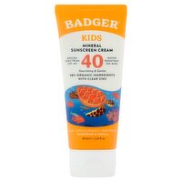 Badger Kids Tangerine & Vanilla Mineral Sunscreen Cream, SPF 40, 2.9 fl oz