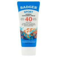 Badger Sport Unscented & Hypoallergenic Mineral Sunscreen Cream, SPF 40, 2.9 fl oz