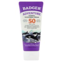Badger Adventure Unscented & Hypoallergenic Mineral Sunscreen Cream, SPF 50, 2.9 fl oz