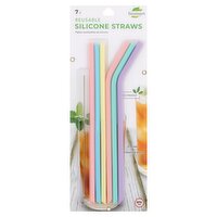 Biosmart Reusable Silicone Straws with Cleaning Brush, 7 count, 7 Each