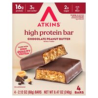Atkins Chocolate Peanut Butter High Protein Bar, 2.12 oz, 4 Count