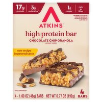 Atkins Chocolate Chip Granola High Protein Bar, 1.69 oz, 4 count