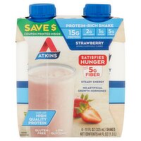 Atkins Strawberry Protein-Rich Shake, 11 fl oz, 4 count, 1.3 Litre