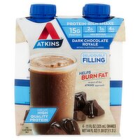 Atkins Dark Chocolate Royale Protein-Rich Shake, 11 fl oz, 4 count, 1.3 Each