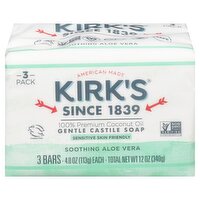 Kirk's Soothing Aloe Vera Gentle Castile Soap, 4.0 oz, 3 count