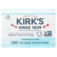 Kirk's Fragrance Free Gentle Castile Soap, 4.0 oz, 3 count, 12 Ounce