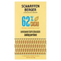 Scharffen Berger Chocolate Maker 62% Cacao Baking Portions Semisweet Dark Chocolate, 1 oz, 4 count