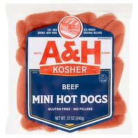 A&H Kosher Beef Mini Hot Dogs, 12 oz