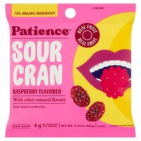 Patience Sour Cran Raspberry Flavored Sour Dried  Cranberries Candy, 2.12 oz