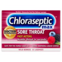 Chloraseptic Max Wild Berries Fast Acting Sore Throat Lozenges, 15 count, 15 Each