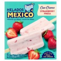 Helados Mexico Strawberry Fresa Premium Ice Cream, 2.75 fl oz, 6 count