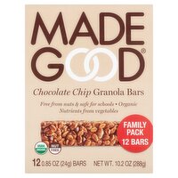 MadeGood Chocolate Chip Granola Bars Family Pack, 0.85 oz, 12 count, 10.2 Ounce