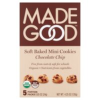 MadeGood Chocolate Chip Soft Baked Mini Cookies, 0.85 oz, 5 count, 0.85 Ounce