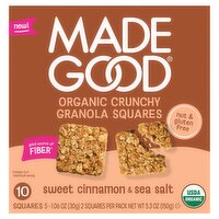 MadeGood Sweet Cinnamon & Sea Salt Organic Crunchy Granola Squares, 1.06 oz, 5 count
