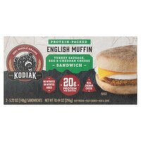 Kodiak English Muffin Turkey Sausage, Egg & Cheddar Cheese Sandwich, 5.22 oz, 2 count