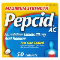 Pepcid AC Maximum Strength Famotidine Tablets, 20 mg, 50 count