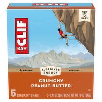 CLIF BAR - Crunchy Peanut Butter - Made with Organic Oats - 11g Protein - Non-GMO - Plant Based - Energy Bars - 2.4 oz. (5 Pack)