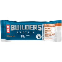 CLIF BUILDERS Reduced Sugar Crispy Peanut Butter Chocolate Sugar 16g Protein Bar, 1.97 Ounce