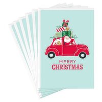 Hallmark Christmas Cards (6 Cards with Envelopes) Santa Driving Red Car, 6 Each