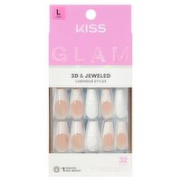 Kiss Glam 3D & Jeweled Breath of Harmony Luminous Styles Nails, Size L, 32 count