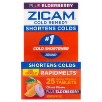 Zicam RapidMelts Cold Remedy Citrus Flavor Plus Elderberry Quick Dissolve Tablets, 25 count