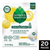 Seventh Generation Lemon Scent Dishwasher Detergent Packs, 20 count, 10.5 oz, 10.5 Ounce