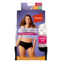 Hanes ComfortSoft Ladies Original Fit Cotton Stretch Tagless Low Rise Briefs, Assorted, S6, 4 count