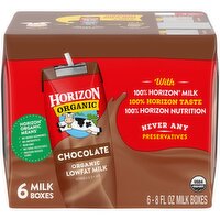 Horizon Organic Chocolate Organic Lowfat Milk, 8 fl oz, 6 count